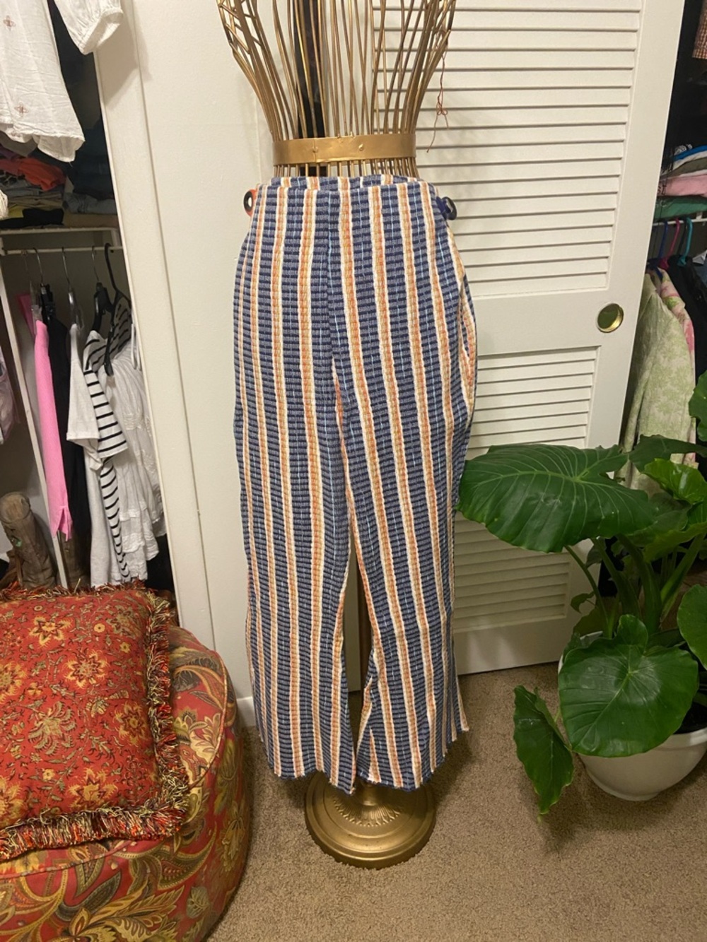 Free People Striped Blue and Cream Wide Leg Pants